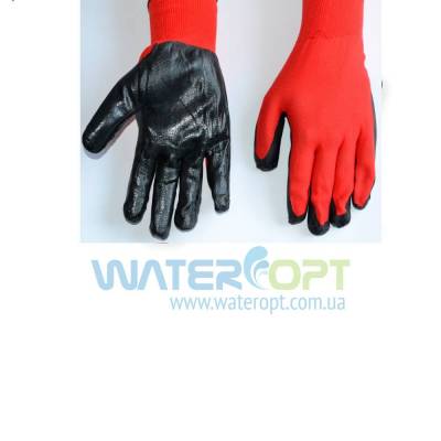 Рабочие перчатки полиэстэр, нитриловое покрытие (Стрейч Черный)